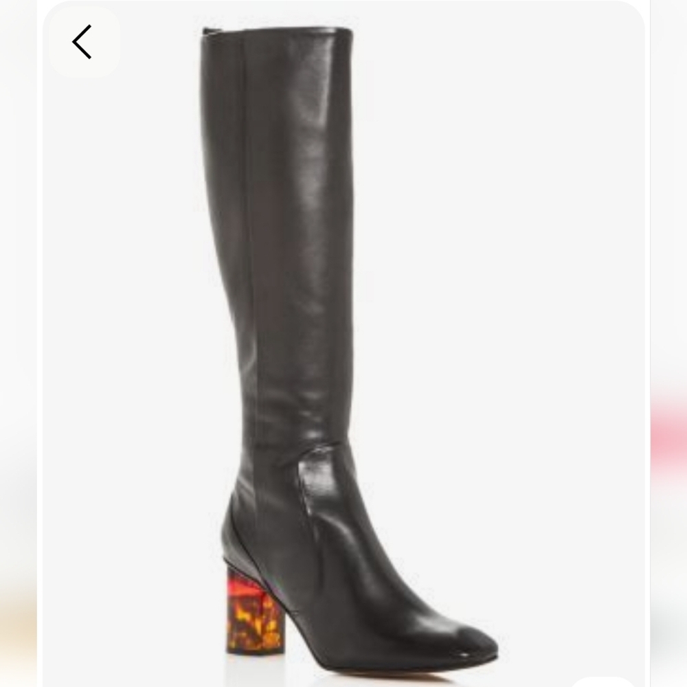 Kurt Geiger Black Leather Knee-High Block Heel Boots EU 38.5 / US 8.5